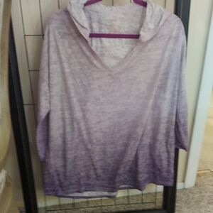 Sonoma Purple & White Ombre Lightweight Semi-Sheer Hooded V Neck Top Sz XL